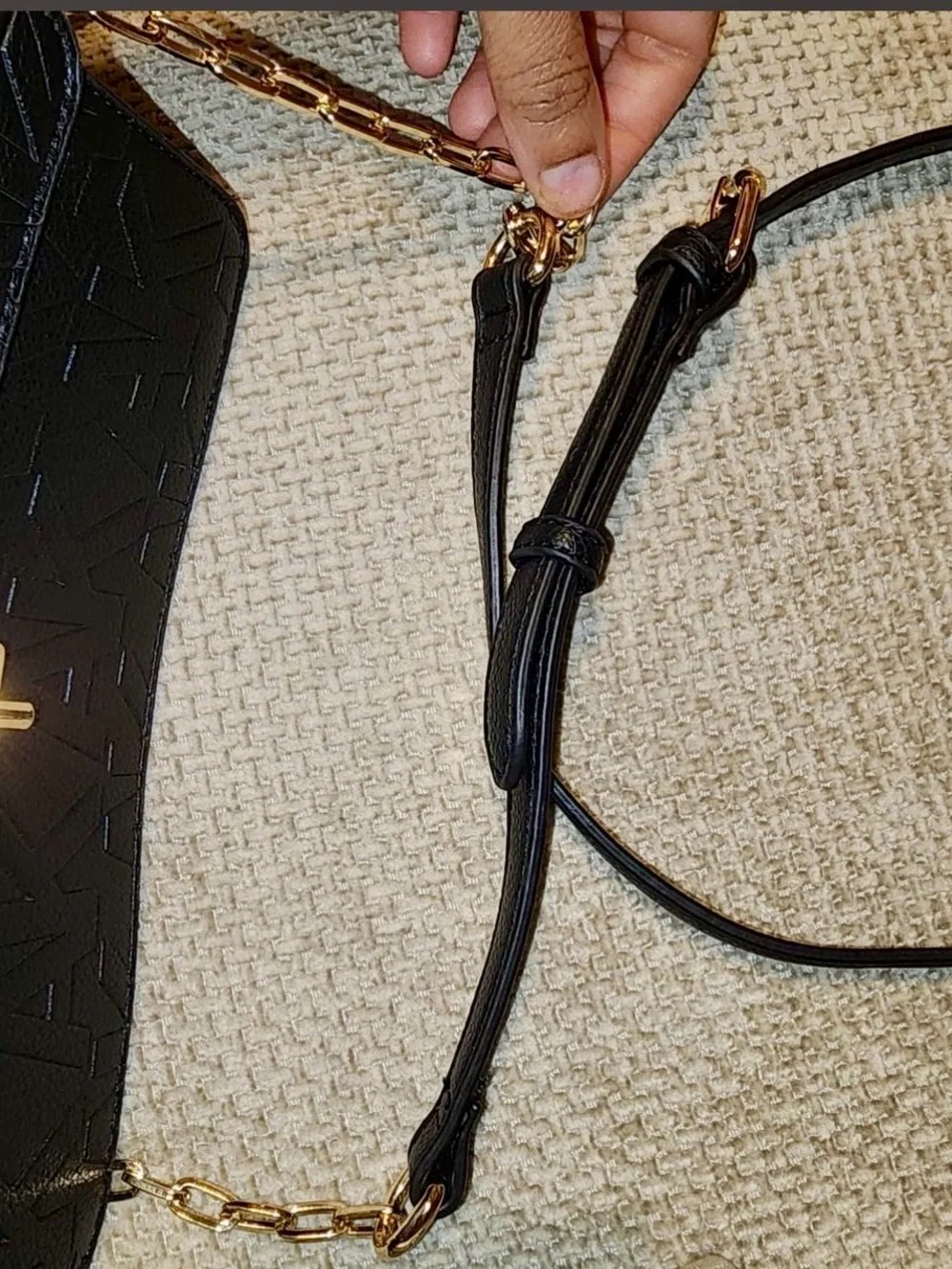 Anne Klein Black Embossed Crossbody with Gold Chain
